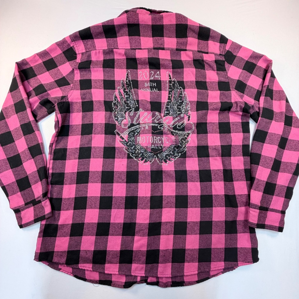 Sturgis Motorcycle Rally 2024 Womens 2XL Maverick Flannel Rhinestone Plaid